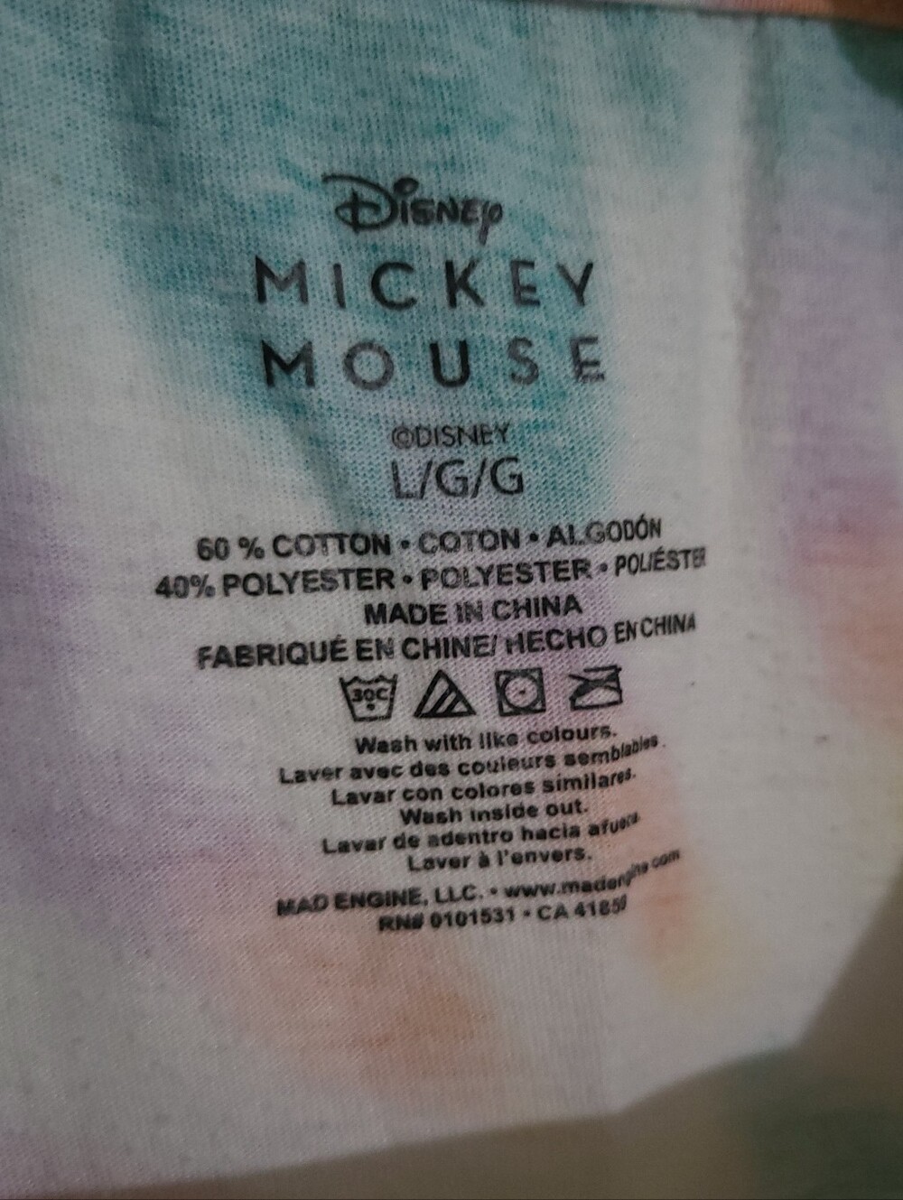 Disney Mickey Mouse Tie Dye Cropped Long Sleeve Size L - Picture 4 of 5